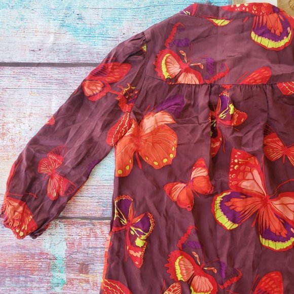 Amour Vert Red Dalila Silk Butterfly Print Tunic Shift Mini Dress M - Picture 8 of 11